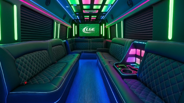 Interior of Charter Bus Company East Hartford's Party Bus in East Hartford